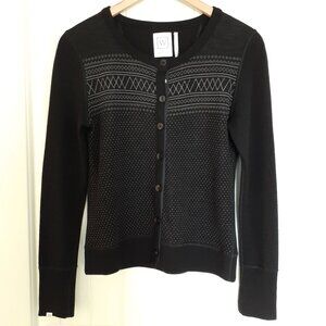 We Norwegians Merino Wool Button Front Setesdal Cardigan Black Size S